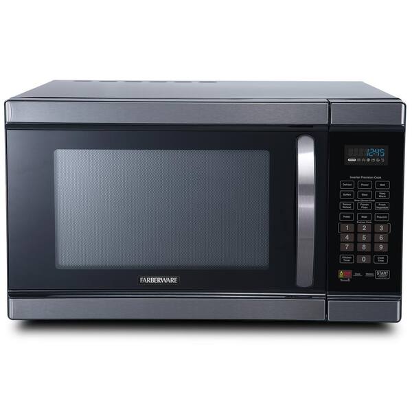 Farberware Black 1.1 Cu. Ft. Countertop Microwave in Black Stainless Steel with Smart Sensor and Inverter Technology