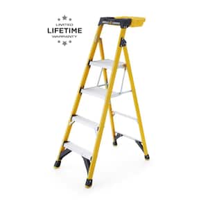 5.5 ft. (10 ft. Reach) Fiberglass Dual Platform Ladder, XL Steps, Removable Project Bucket, 300 lbs. Capacity