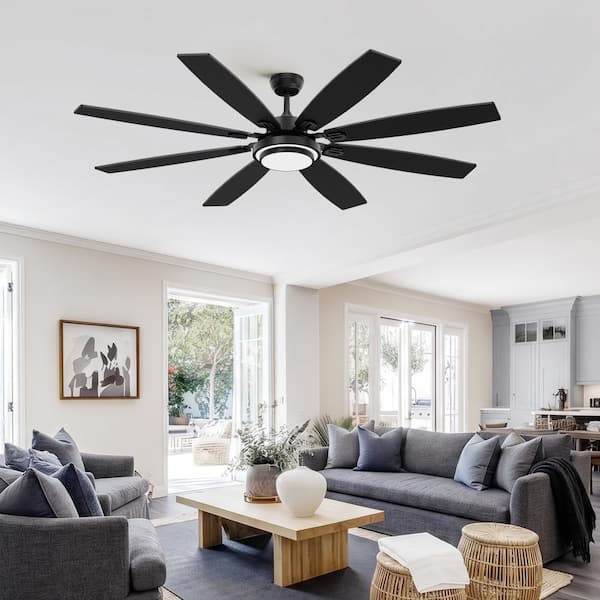 LuminFan 72 in. Indoor Modern Black Standard Ceiling Fan with LED