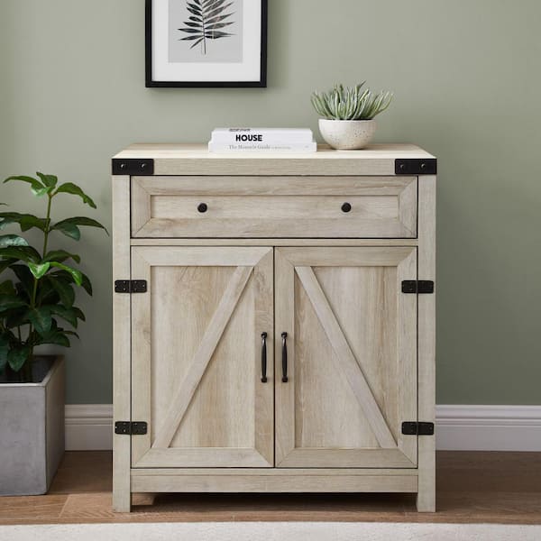 Welwick Designs 30 In White Oak, Small Accent Cabinet With Sliding Doors