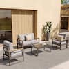 AURA OUTDOOR Outdoor 4-piece Aluminum Patio Conversation Sets Outdoor Furniture with Coffee Table and Gray Cushions SAS001-GY