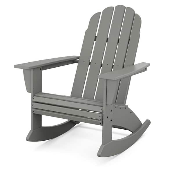 POLYWOOD Vineyard Curveback Slate Grey HDPE Plastic Adirondack Outdoor Rocking Chair