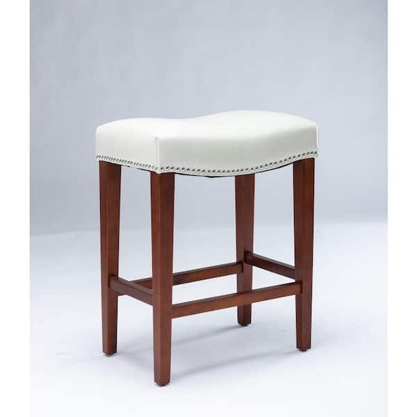 Donason 26.1 in. White Backless Wood Frame Bar Stool with Faux Leather Seat (Set of 2)