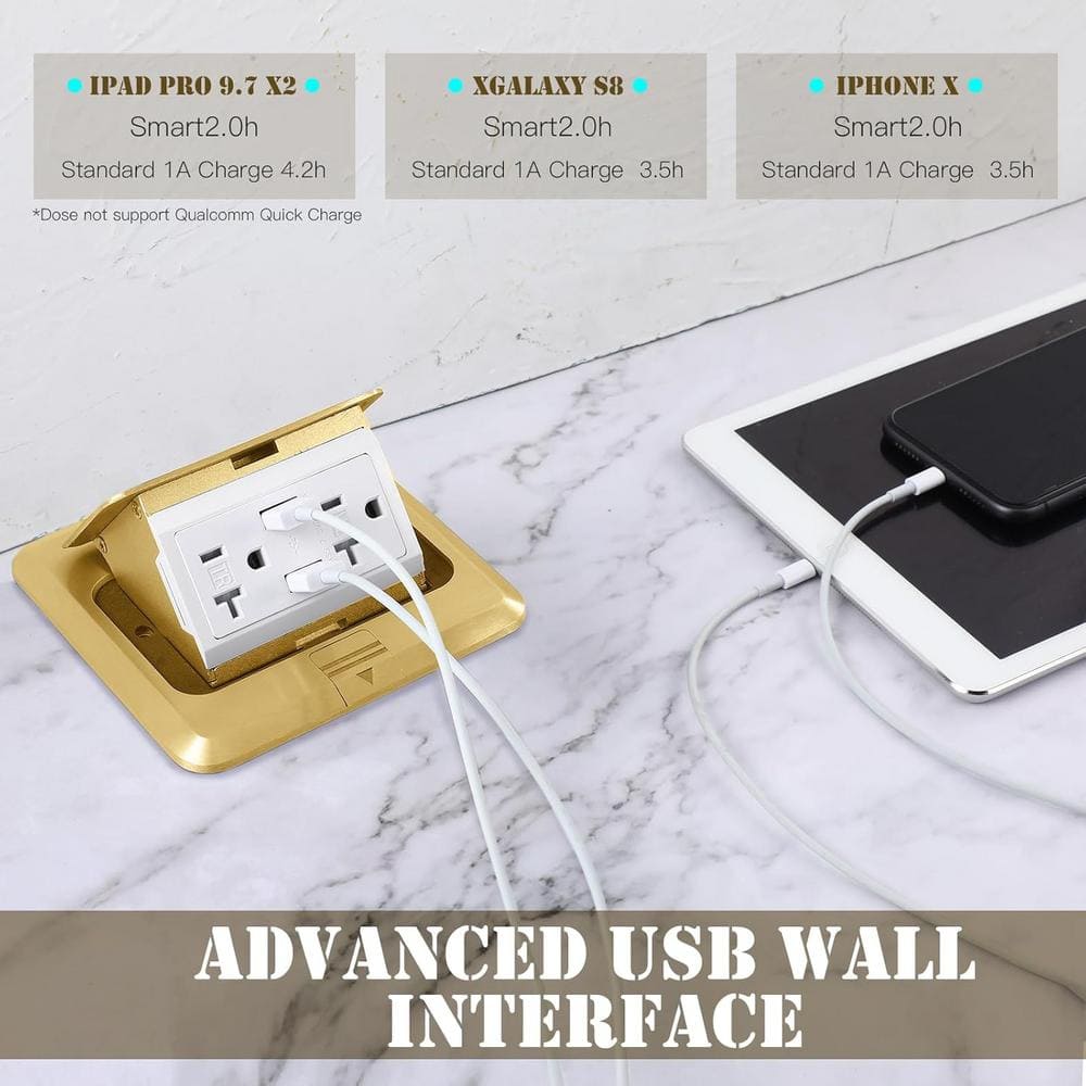 Gold 20A Tamper Resistant Pop-Up Floor Outlet Kit with USB Ports
