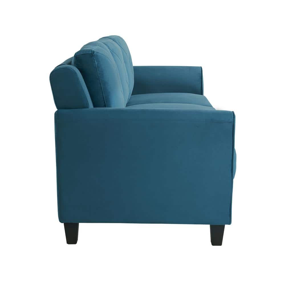 Harper Blue Tufted Microfiber Sofa with Flared Arms