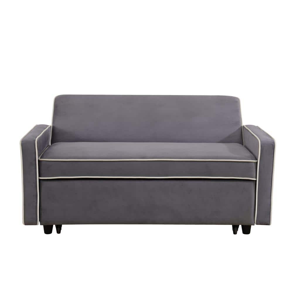 53 in. Gray Flannel Polyester Twin Size Sofa Bed with Armrest
