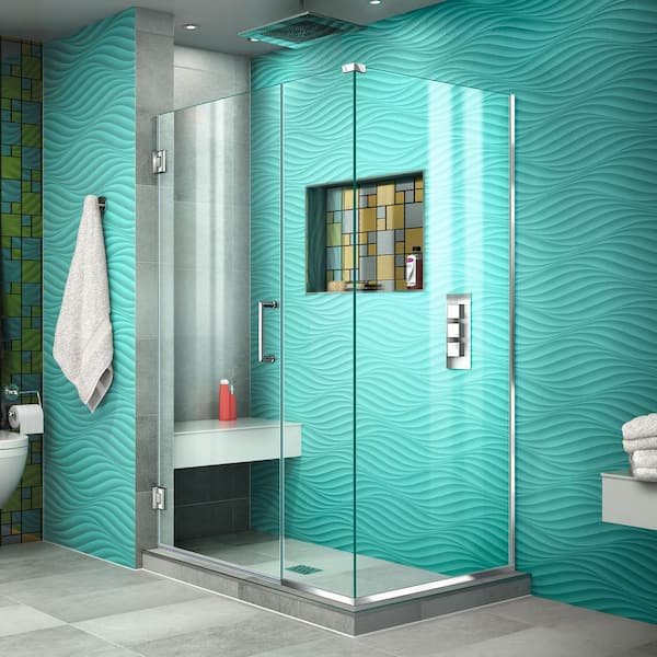 DreamLine Unidoor Plus 43.5 in. W x 34-3/8 in. D x 72 in. H Frameless Hinged Shower Enclosure in Chrome