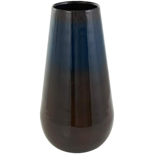 Litton Lane 16 in. Blue Ombre Metal Decorative Vase with Brown Accents