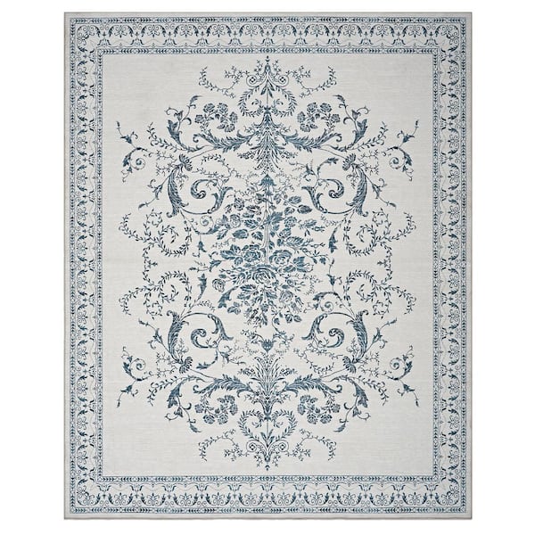 Josette Medallion Chenille Sea Spray Blue 8 ft. x 10 ft. Polyester Runner Rug