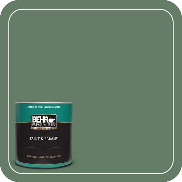 BEHR PREMIUM PLUS 1 qt. #S410-6 Greener Pastures Semi-Gloss Enamel Exterior Paint & Primer