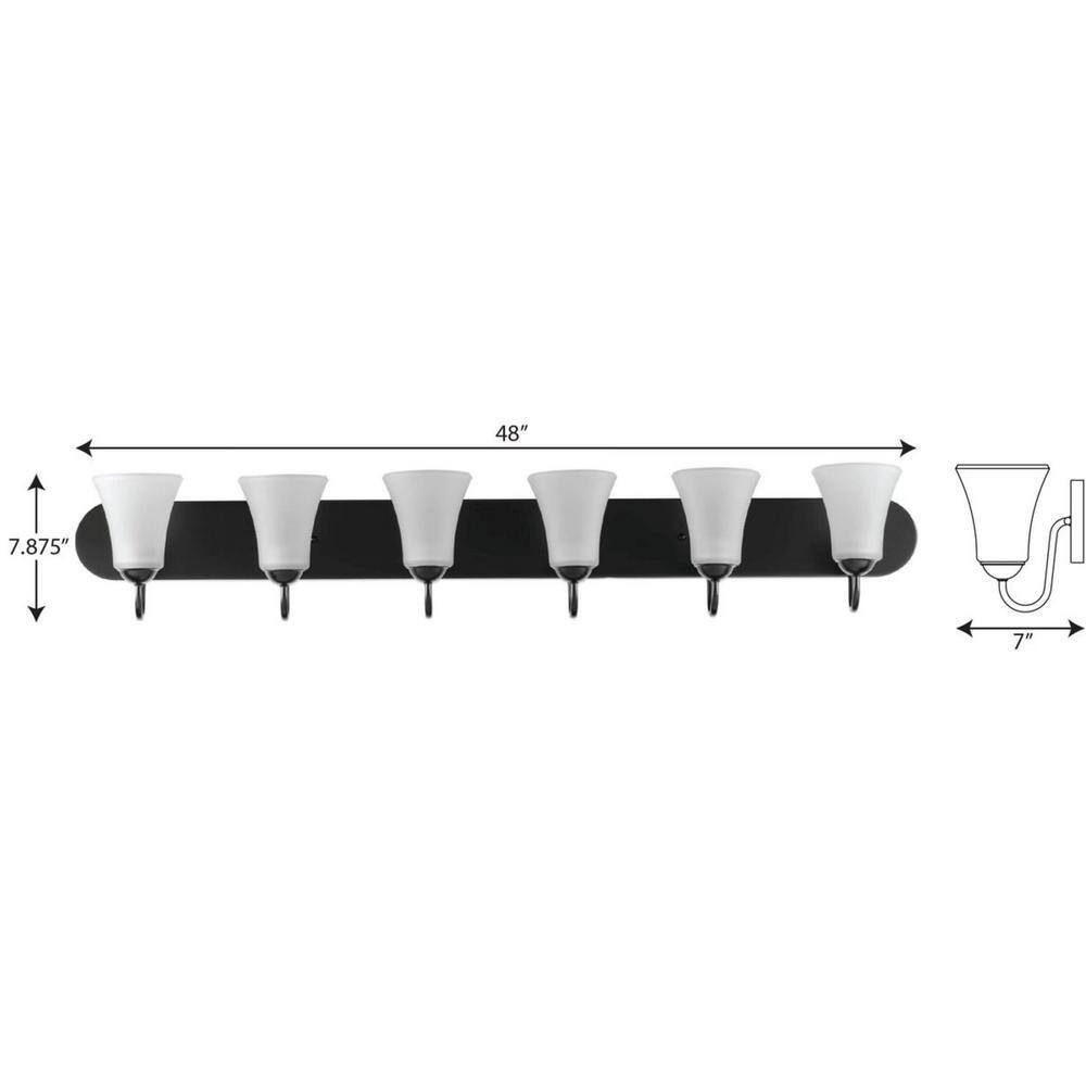 Classic Black 6-Light Bath Wall Fixture with Etched Glass Shades
