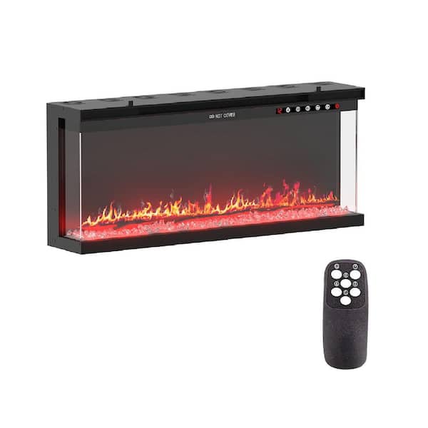 40 in. Wall Mount Electric Fireplace in Black with Adjustable Flame Colors and Brightness Levels, Remote Control, Vented