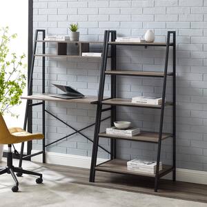 56 in H. 2-Piece Grey Wash Wood and Metal Industrial Ladder Office Set