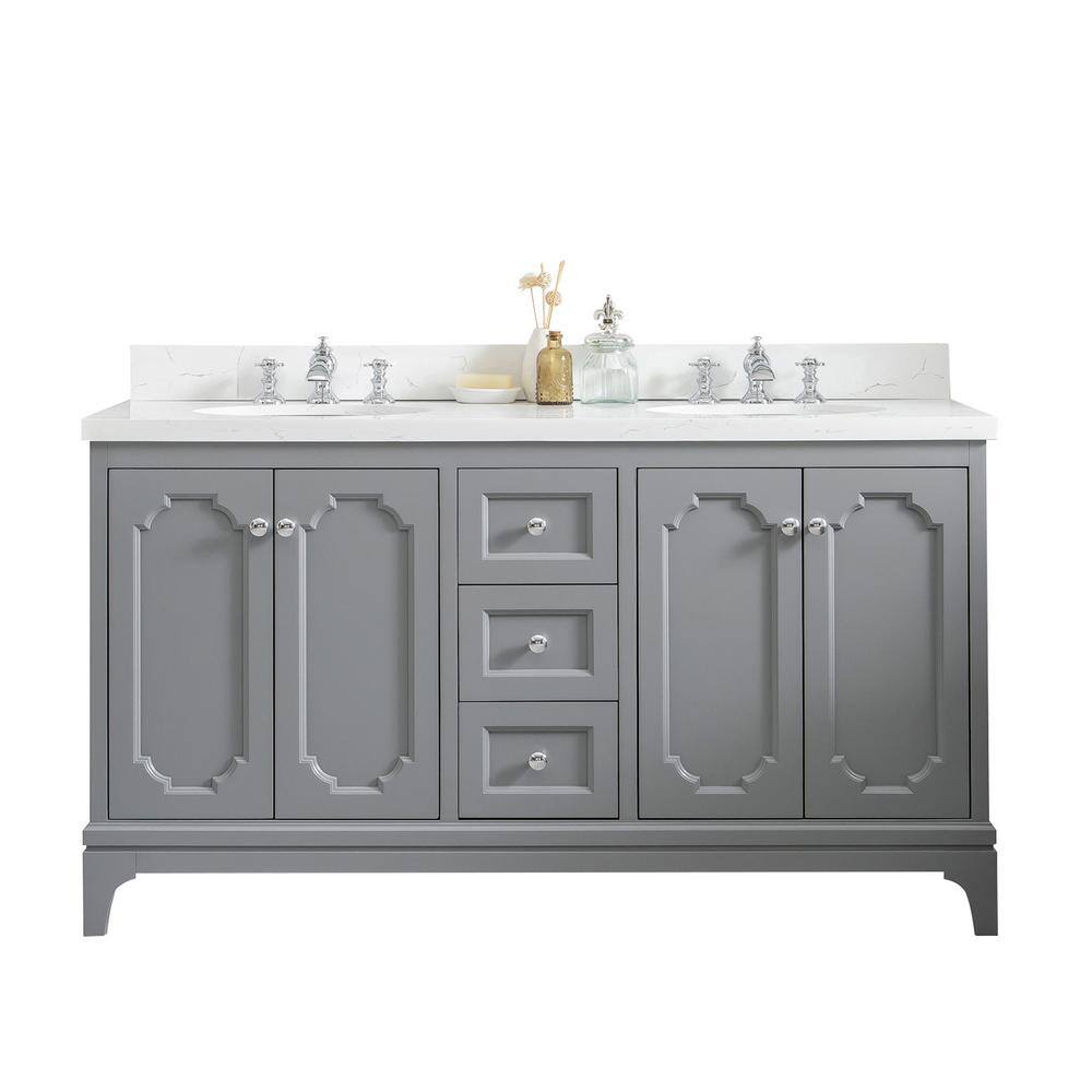 Queen 60" Cashmere Grey Double Sink Vanity with Quartz Top