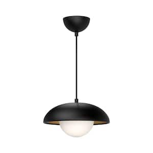 Rubio 11 in. 1 Light 60-Watt Matte Black/Opal Matte Glass Pendant Light