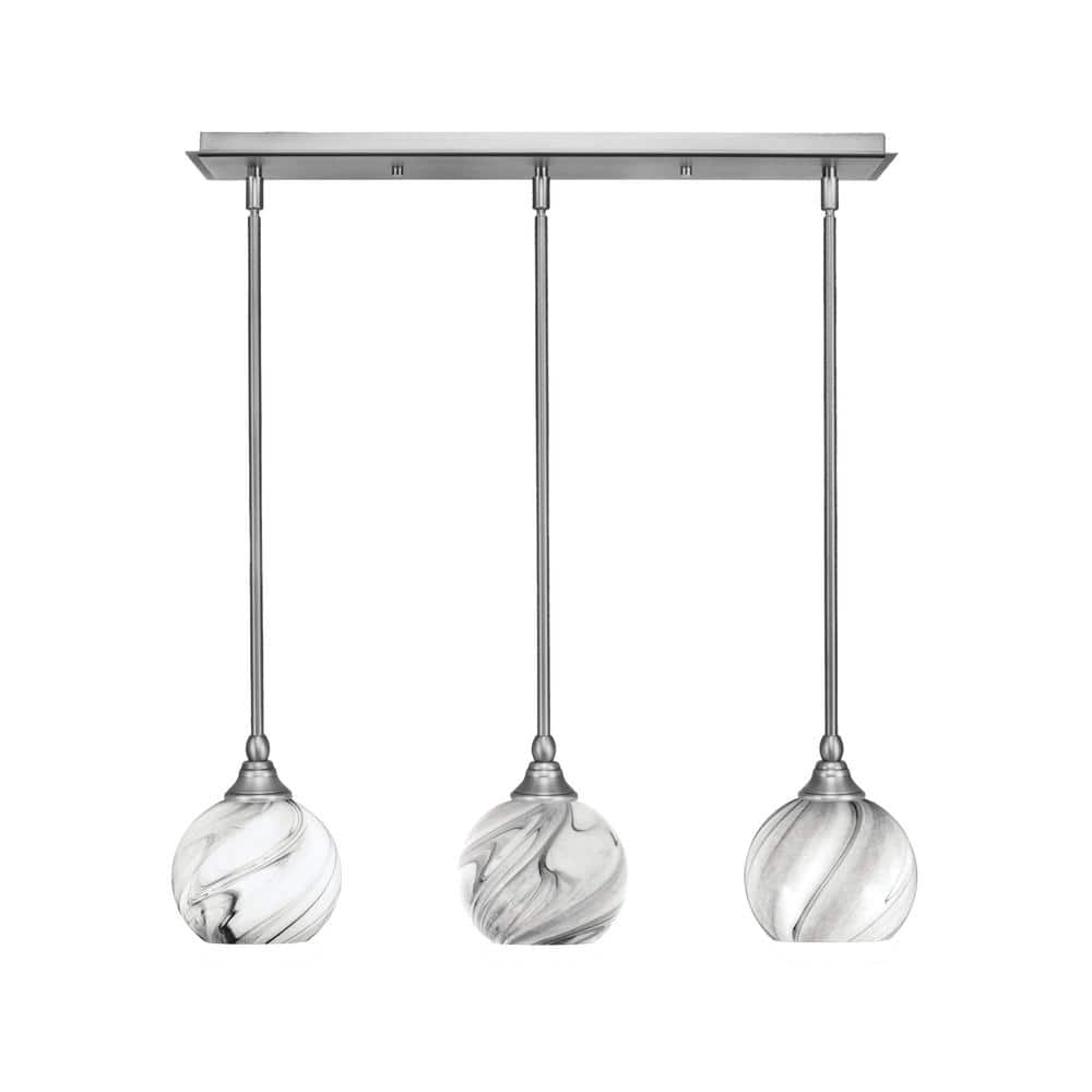 Livingston 100-Watt 3-Light Nickel Shaded Pendant Light with 5.75 in. Onyx 