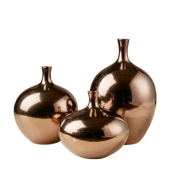 Vsmile Mirrored Ceramic Decorative Vases, Metallic Finish, Handmade, Unique Design Decorative Vases (Set of 3)