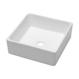 15 in. x 15 in. Porcelain Ceramic Square Vanity Art Basin Above Bathroom Vessel Sink in White