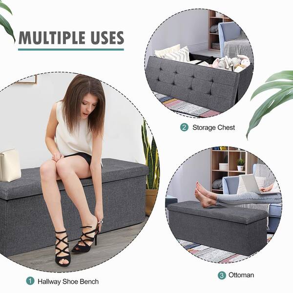 Folding Foot Rest 43.5'' with Divider Giantex Storage Ottoman Bench 120L Storage Space Padded Seat Fabric Shoe Bench for Living Room Bedroom Hallway Entryway Bed End Bench Gray 
