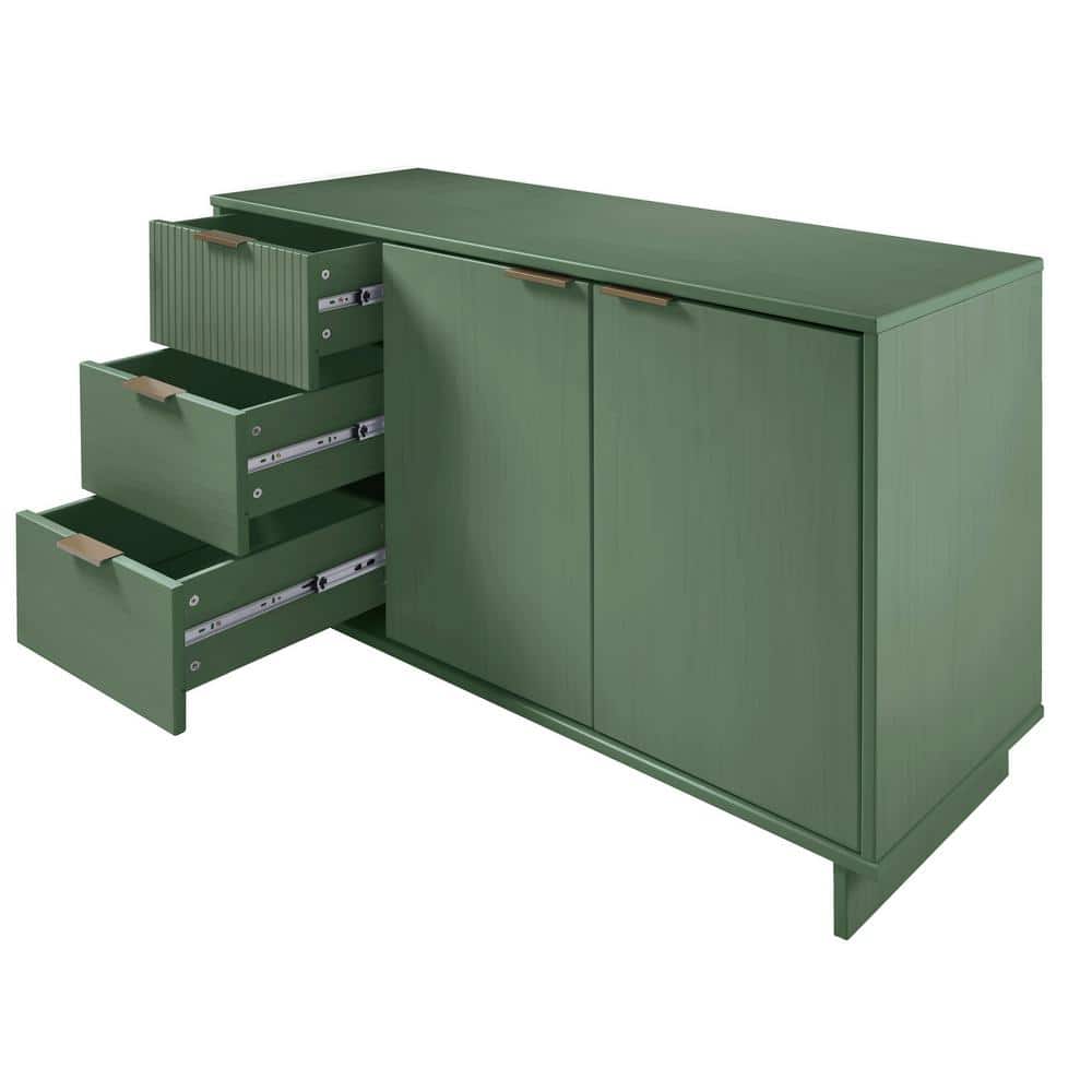Granville Sage Green 55'' Modern Ribbed 3-Drawer Sideboard