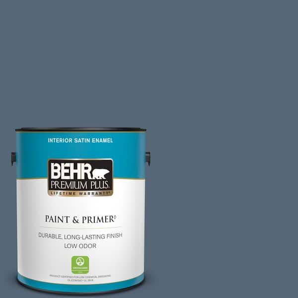 BEHR PREMIUM PLUS 1 gal. #S510-6 Durango Blue Satin Enamel Low Odor Interior Paint & Primer