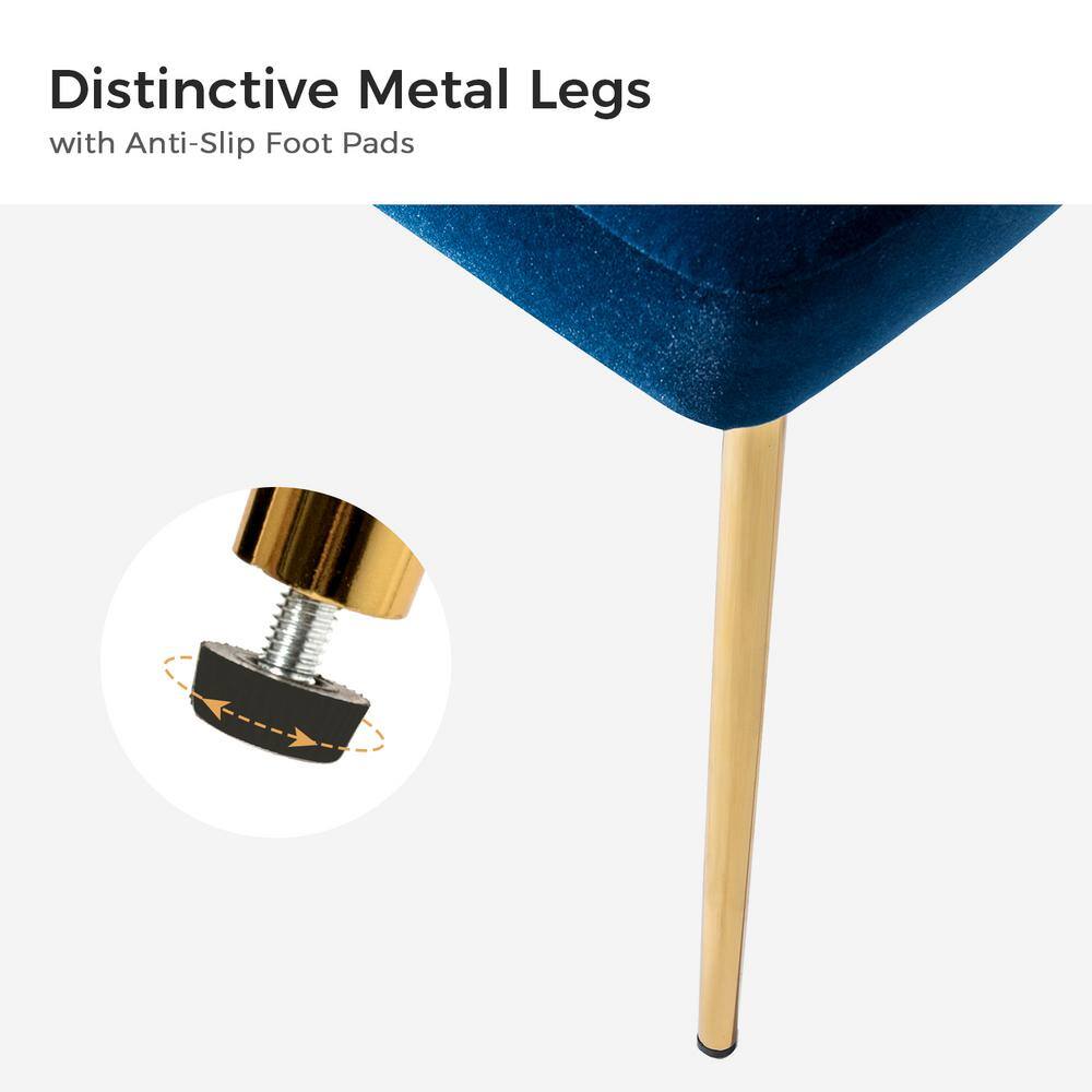 Navy Blue Velvet Upholstered Side Chair with Golden Metal Legs