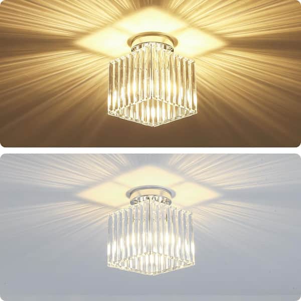 ZSMIHDOH 7.24 in. 1-Light Nickel Square Crystal Semi Flush Mount