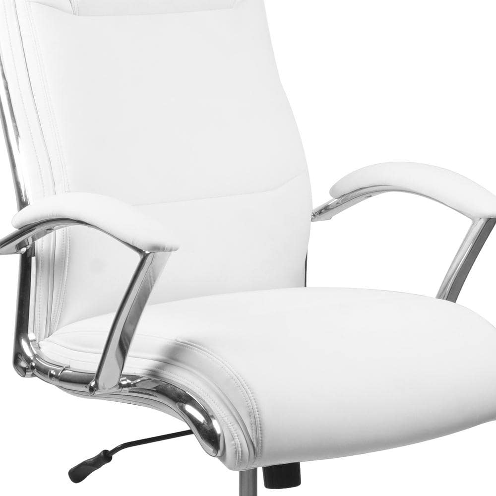 White High Back Leather Executive Swivel Office Chair with Chrome Base