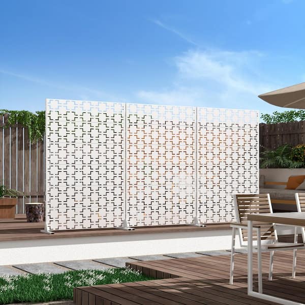 1-Piece 46.8 in. W x 71.37 in. H White Outdoor Metal Screen Decorative Art Panel (6-Piece Assembly)