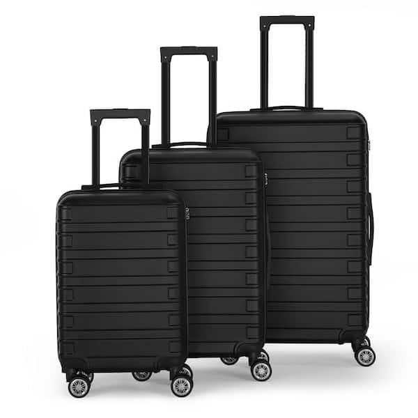 Hikolayae 3-Piece Luggage Set, ABS Suitcase with Spinner Wheels, Hard Shell Luggage Sets with TSA Lock Black (20/24/28)