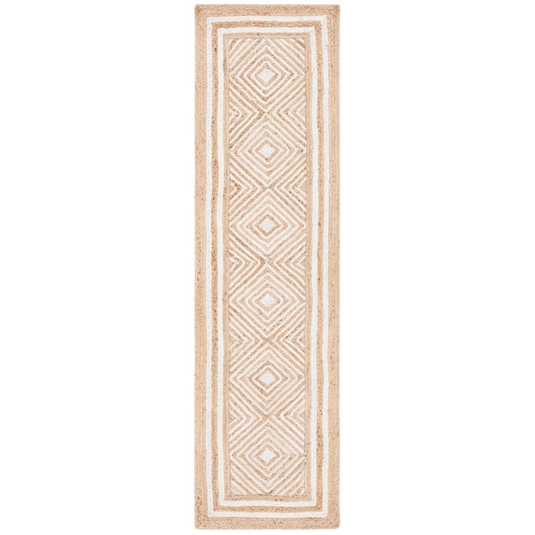 Natural Fiber Beige/Ivory 2 ft. x 9 ft. Woven Border Runner Rug