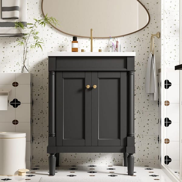 Afhocomp 24 in. Freestanding Single Sink Black Bath Vanity with