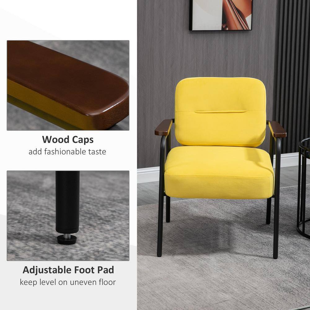 Yellow Velvet and Black Metal Accent Chair