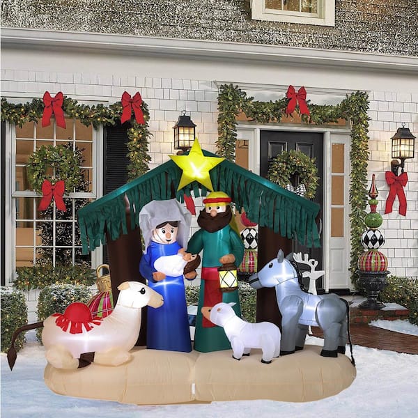 Luxen Home Lighted 7 ft. H x 8 ft. W Nativity Scene Inflatable