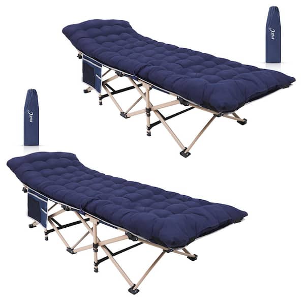 MUKE Camping Cots, Camping Cots with Mattress, Cots for Adults, Folding Cot with Carry Bag Holds Up to 500 lbs. (2-Pack Navy)