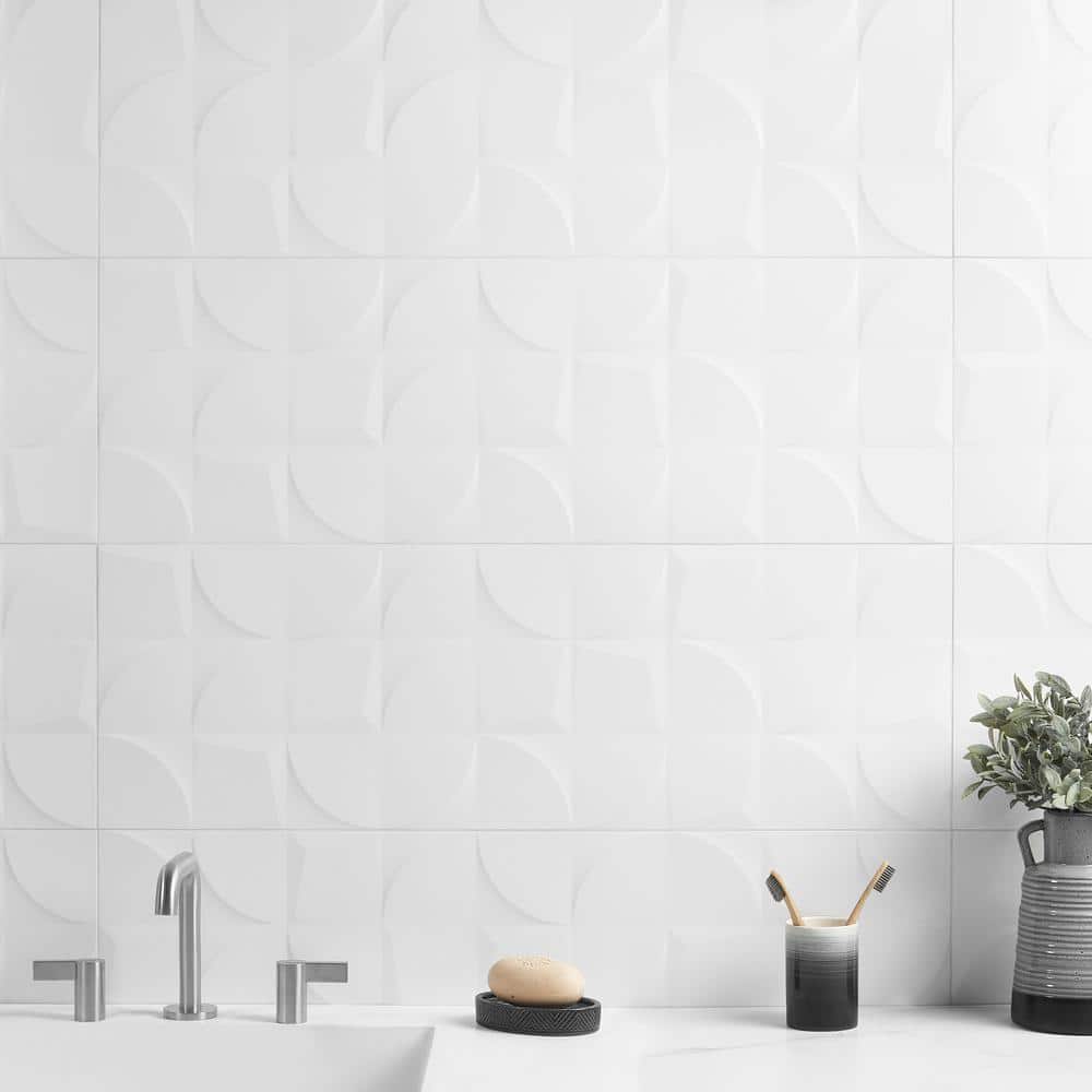 Angela Harris 12" x 35" White Ceramic Patterned Wall Tile