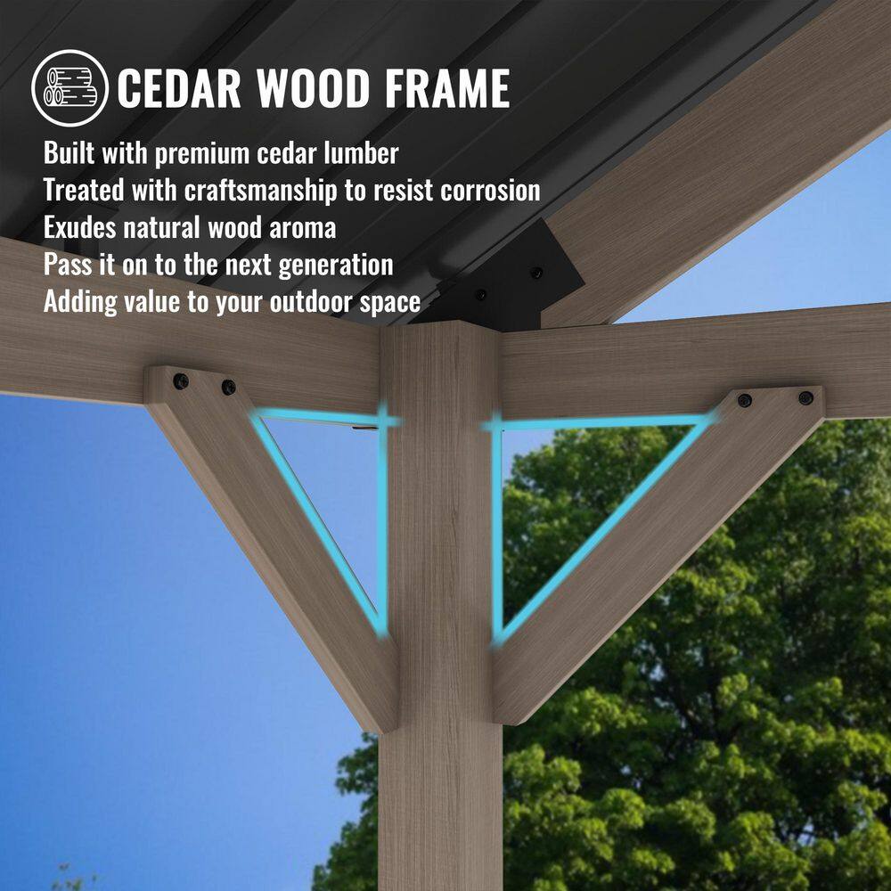 10'x12' Cedar Wood Frame Gazebo with Black Steel Gable Roof