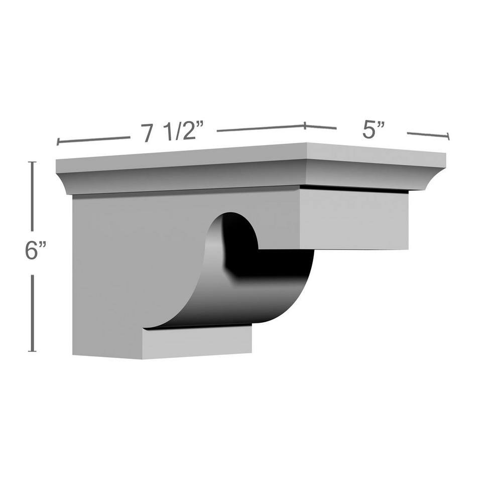 White Urethane Decorative Corbel Bracket, 6 x 7.5 x 5 Inches