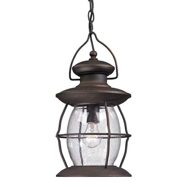 Titan Lighting Big Oak Forge Collection 1-Light Weathered Charcoal Outdoor Pendant