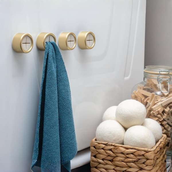 1.7 in. Round Adhesive Push Towel Hooks for Kitchen, Hand and Dish Towels, Brushed Gold (4-Pack)