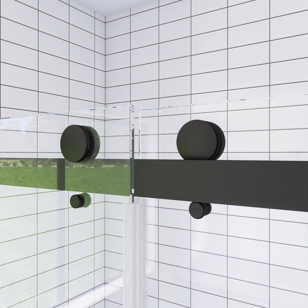 56-60" Frameless Clear Glass Double Sliding Shower Door in Matte Black