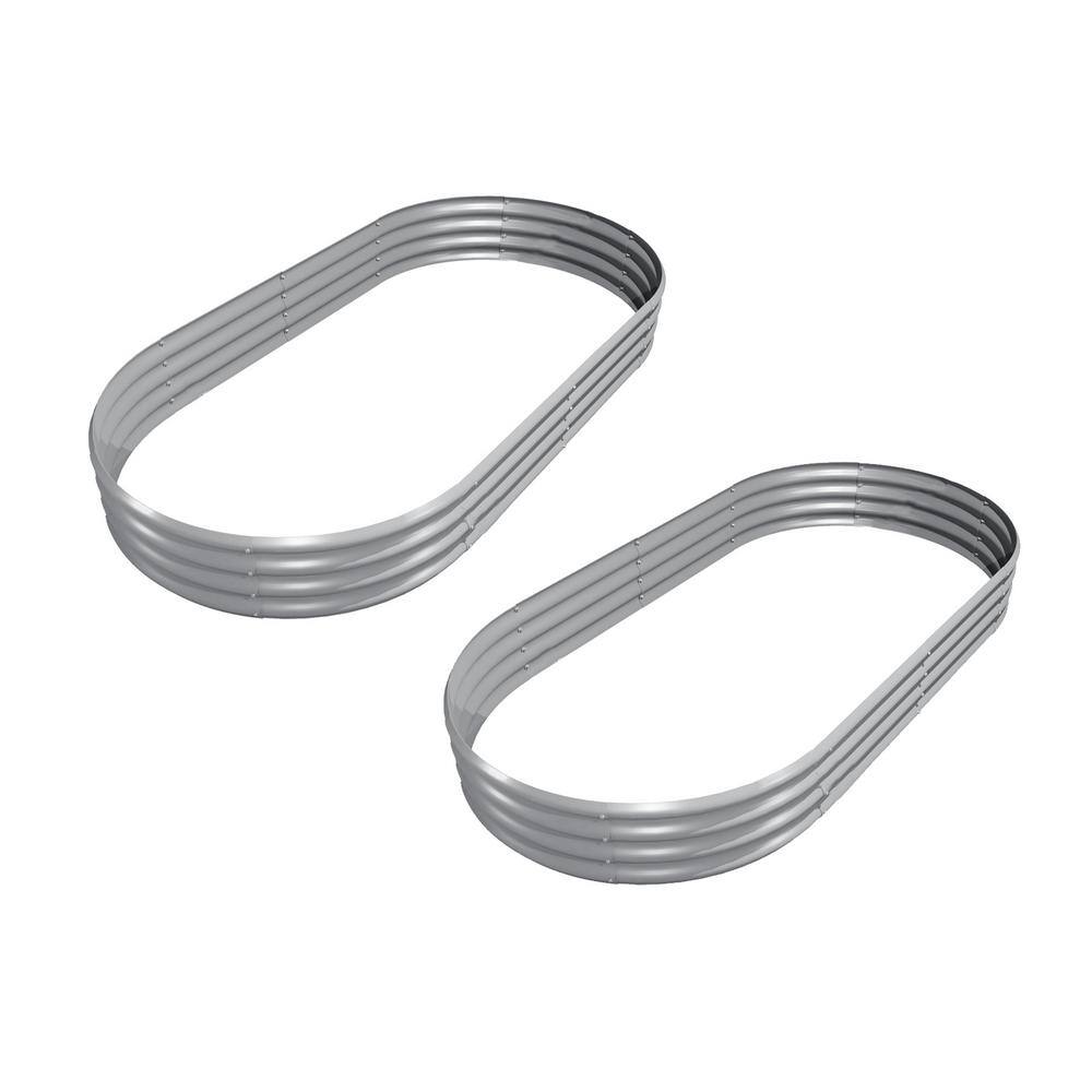 2-Piece 4 x 2 x 1 ft. Oval Galvanized Steel Raised Garden Beds in Light Gre