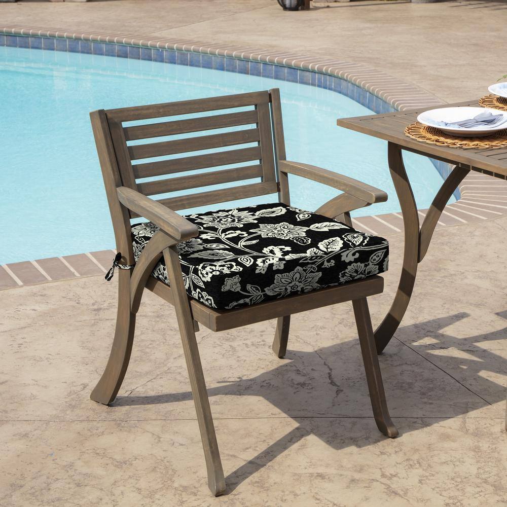 Ashland Black Jacobean Outdoor Seat Cushion with Ties