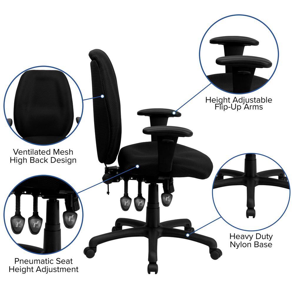 ErgoFlex High Back Executive Swivel Chair with Lumbar Support, Black Nylon