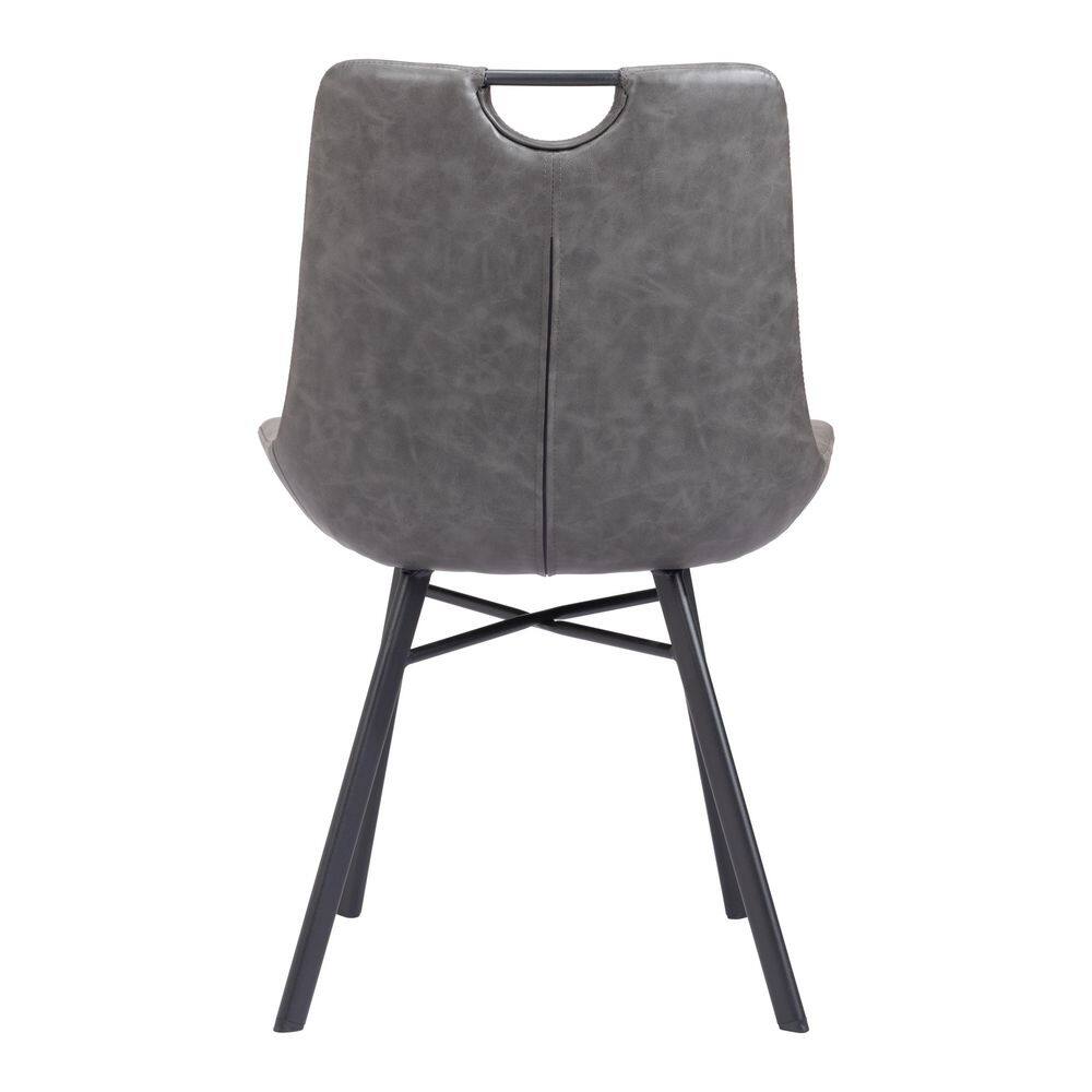 Vintage Gray Velvet Upholstered Side Chairs with Metal Legs, Set of 2