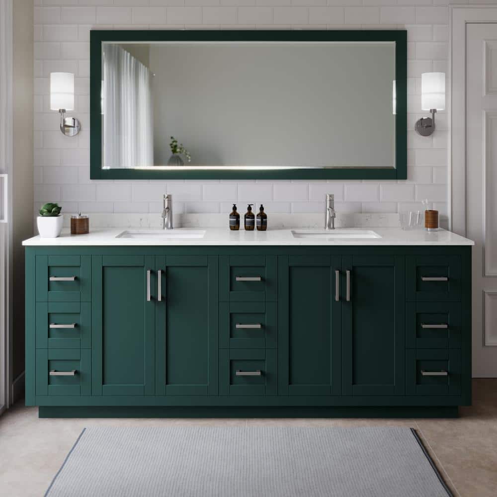 Miranda 84 in. W x 22 in. D x 33.75 in. H Double Sink Bath Vanity in Green with Carrara Cultured Marble Top and Mirror price history on PriceWatchPro