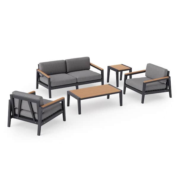 NewAge Products Rhodes 4-Seater 5-Piece Aluminum Outdoor Patio Conversation Set With Cast Slate Cushions