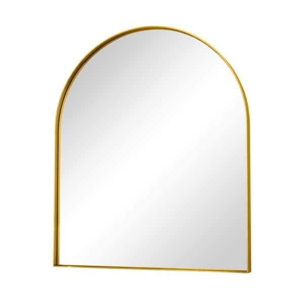30 in. W x 33 in. H Arched Framed Decorative Wall Mounted Bathroom Vanity Mirror in Gold, Tempered Glass Shatterproof