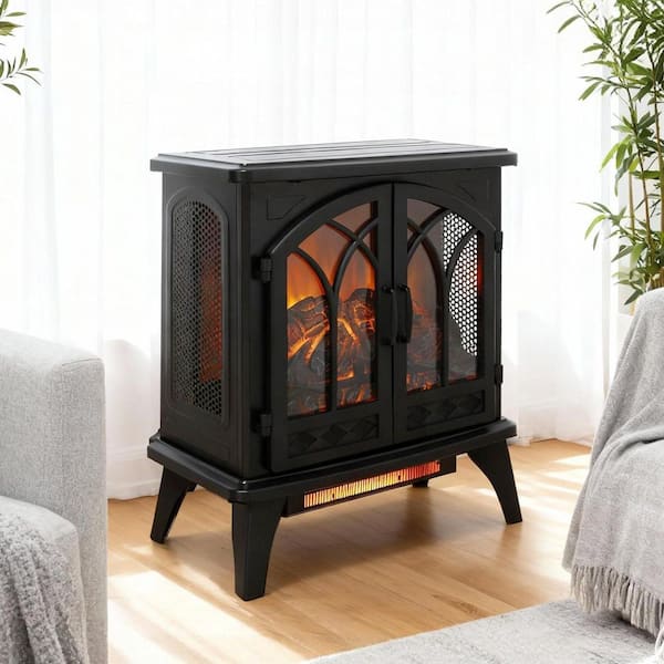 24 in. W x 27.5 in. H 400 sq. ft. 3D Infrared Quartz Freestanding Electric Fireplace Stove with Remote Control in Black