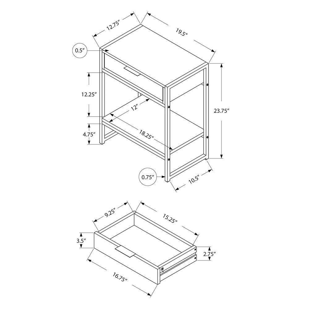 Modern Grey Finish Accent Table with Metal Accents and Storage